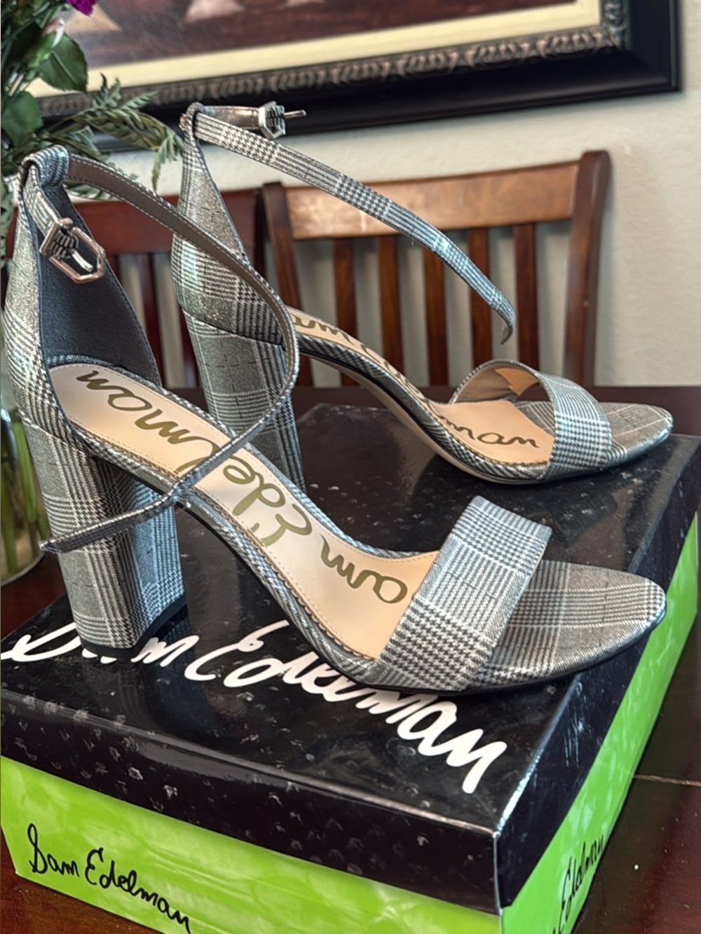 Sam Edelman Yaro Plaid Block Heel Sandals – NWOT / Tried On Only + Box